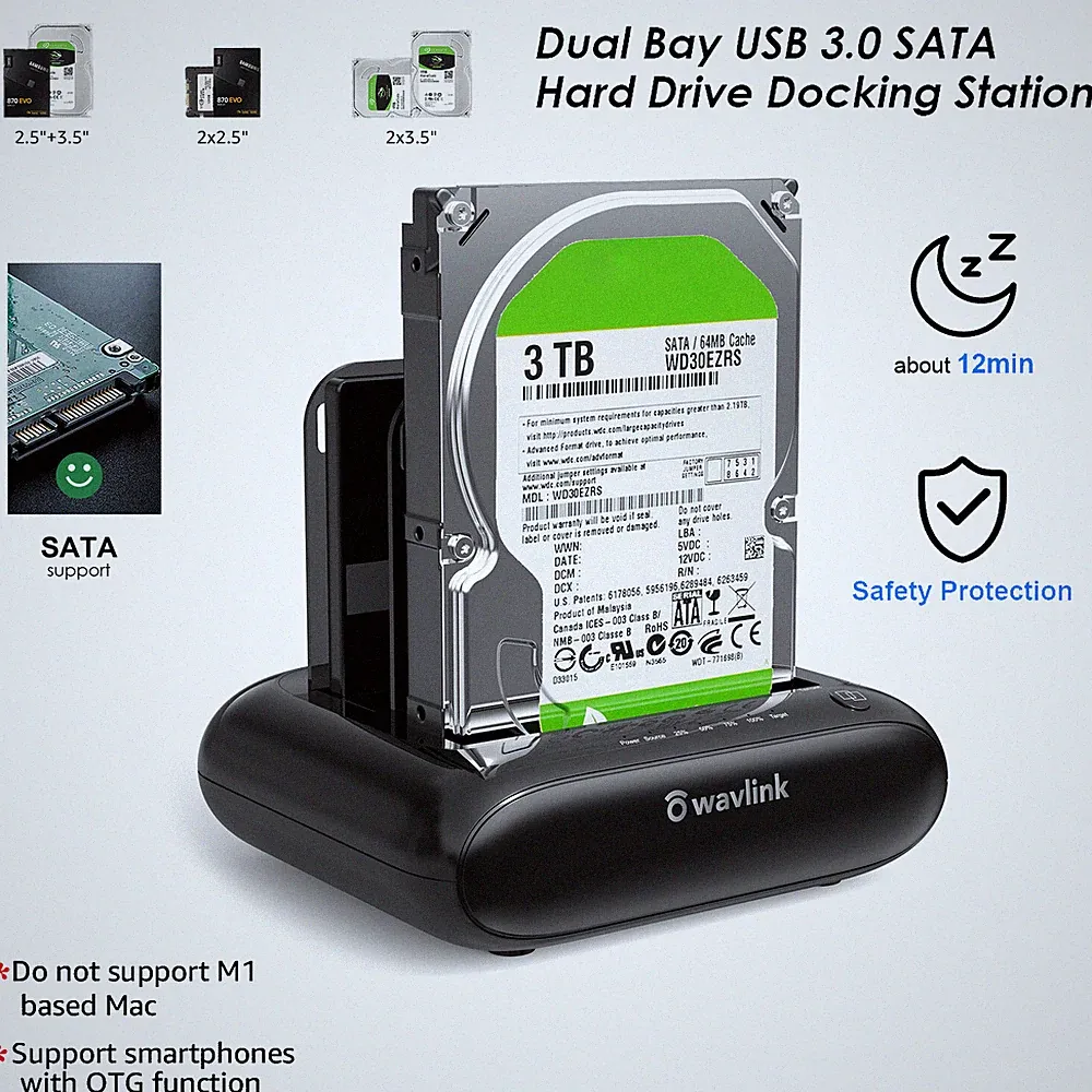 2.5/3.5" USB 3.0 Docking Station to SATA I/II/III Dual Bay External Hard Drive