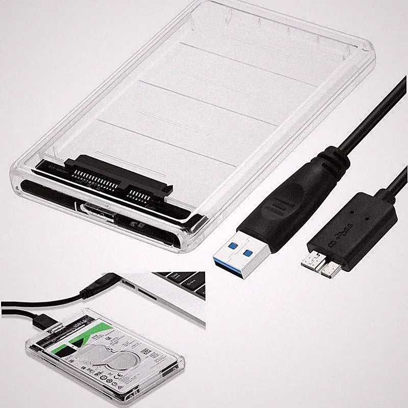 2.5" SATA USB 3.0 Clear Hard Drive Disk HDD SSD Enclosure External Laptop Case，