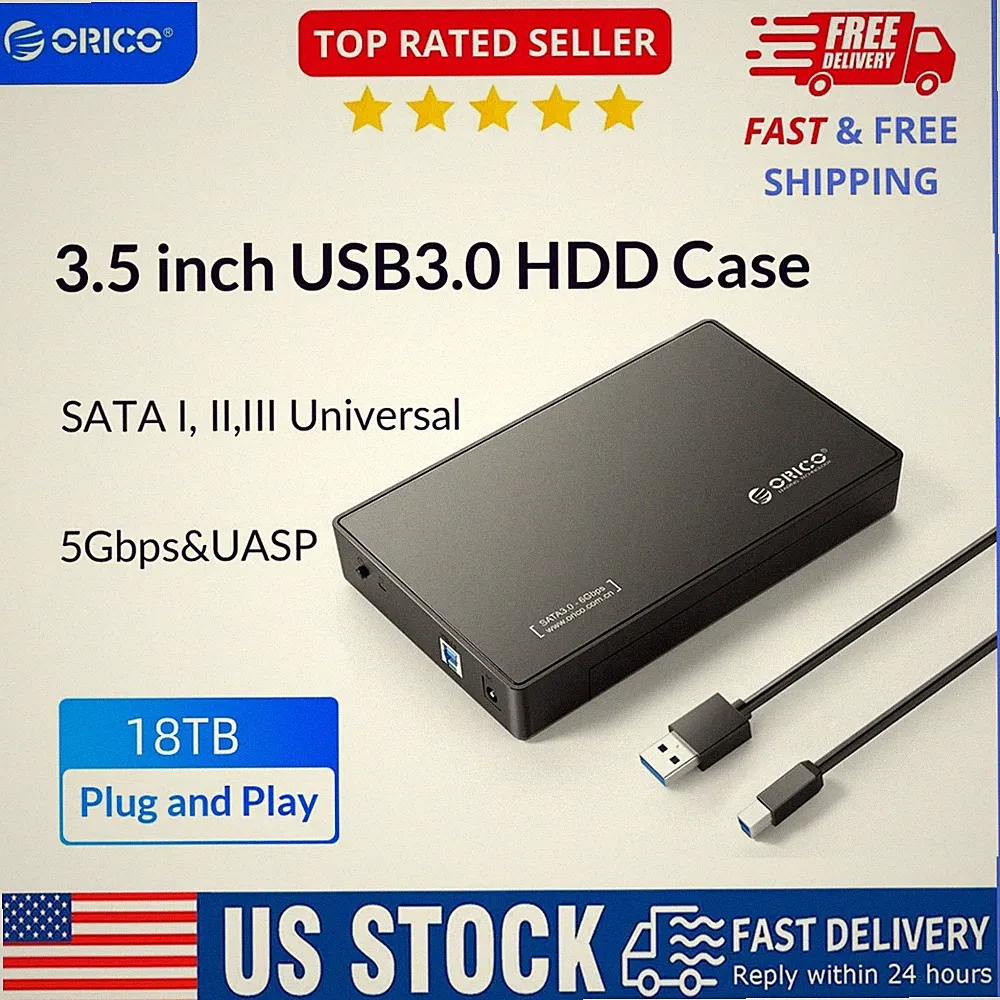 ORICO 3.5" External Hard Drive Enclosure USB3.0 SATA HDD/SSD Case 18TB