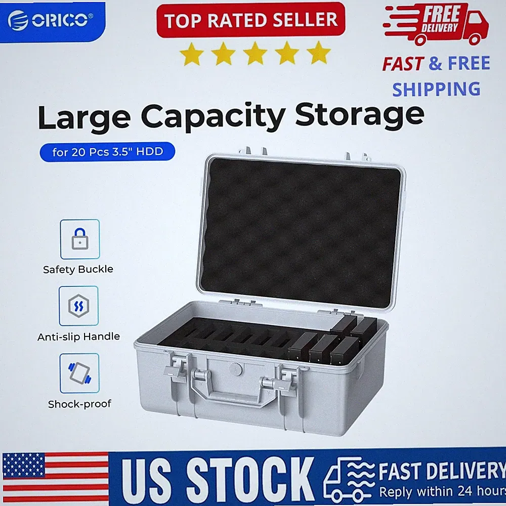 ORICO Hard Drive Case 3.5in 20Bay HDD/SSD Multi-Protection Storage Suitcase Gray